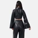 Black Vegan Leather Cropped Jacket Lan03