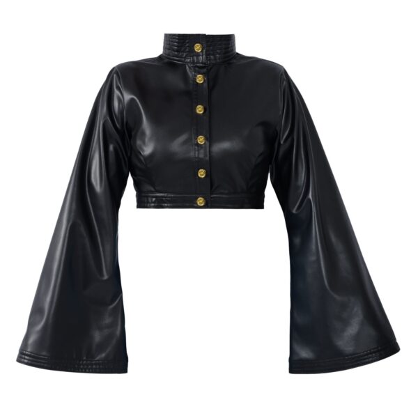 Black Vegan Leather Cropped Jacket Lan03