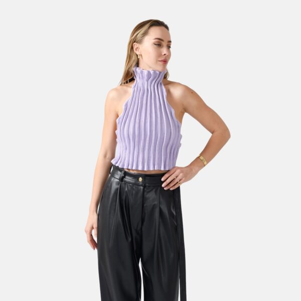 Lilac Rib Knit Halter Shirt Han1 - Image 2