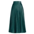 Vegan Leather Pleated Midi Green Skirt Han7