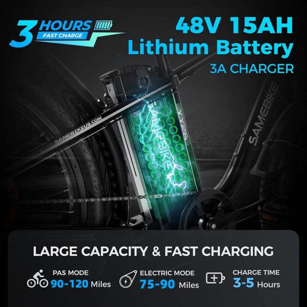 Brand 750W Electric Mountain Bike - 48V/15Ah Battery, Shimano 7-Speed, Dual Disc Brakes, Black - Image 6