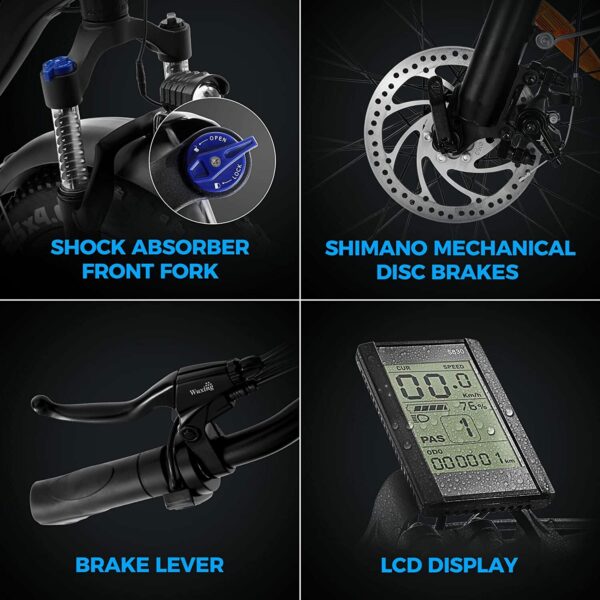 Brand 750W Electric Mountain Bike - 48V/15Ah Battery, Shimano 7-Speed, Dual Disc Brakes, Black - Image 3