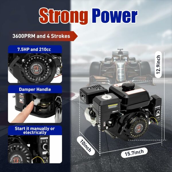 7.5HP 212CC Gasoline Engine - 4-Stroke OHV, Electric Start, Black - Ideal for Go-Karts & More - Image 4