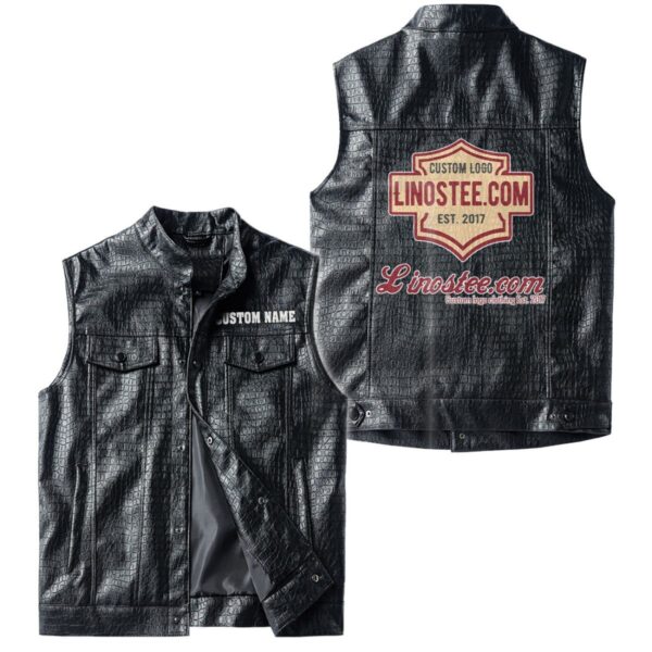 Linostee Vest Leather Jacket, Vintage Style, Customize Name And Logo - Image 4