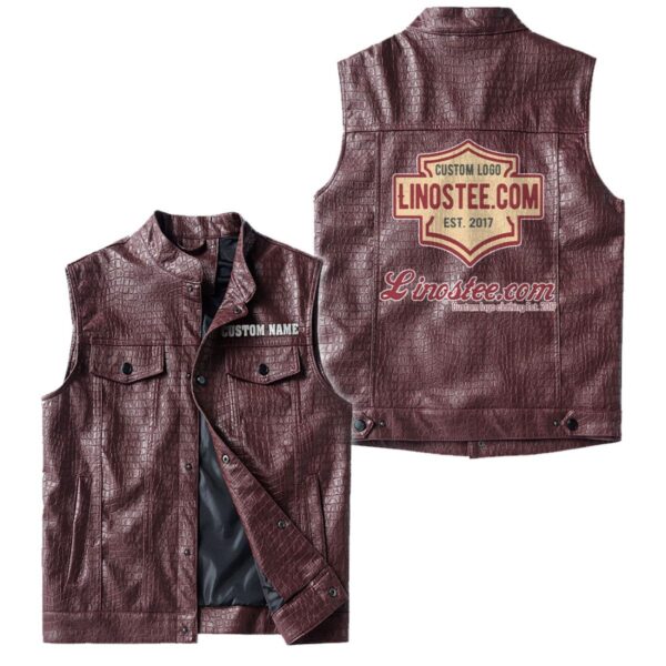 Linostee Vest Leather Jacket, Vintage Style, Customize Name And Logo - Image 5