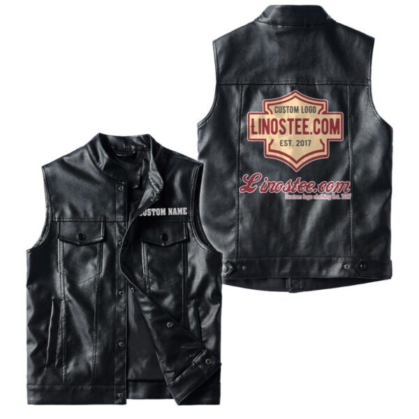 Linostee Vest Leather Jacket, Vintage Style, Customize Name And Logo - Image 2