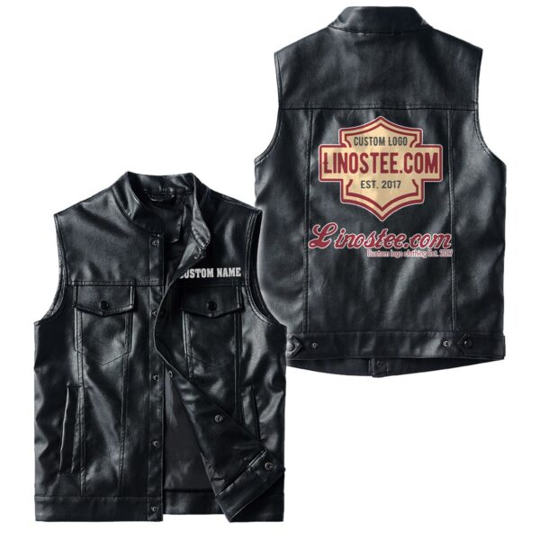Linostee Vest Leather Jacket, Vintage Style, Customize Name And Logo