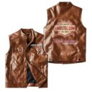 Linostee Vest Leather Jacket, Vintage Style, Customize Name And Logo