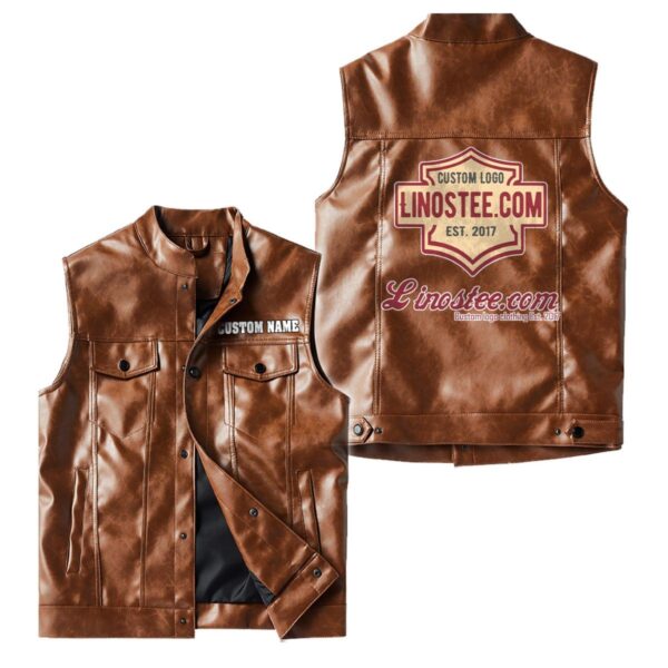 Linostee Vest Leather Jacket, Vintage Style, Customize Name And Logo - Image 3