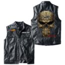 Indian Motorcycle Alligator Skin Pu Vest Leather Jacket, Golden Punisher Vintage Style, Custom Any Logo Or Car Model