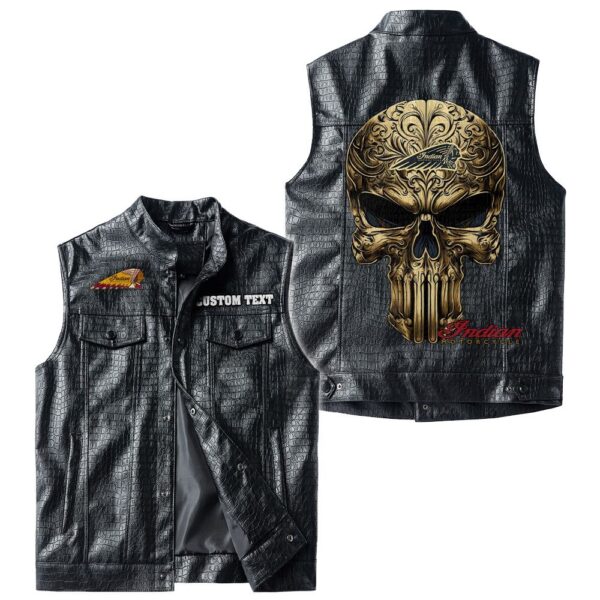 Indian Motorcycle Alligator Skin Pu Vest Leather Jacket, Golden Punisher Vintage Style, Custom Any Logo Or Car Model - Image 4
