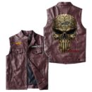 Indian Motorcycle Alligator Skin Pu Vest Leather Jacket, Golden Punisher Vintage Style, Custom Any Logo Or Car Model