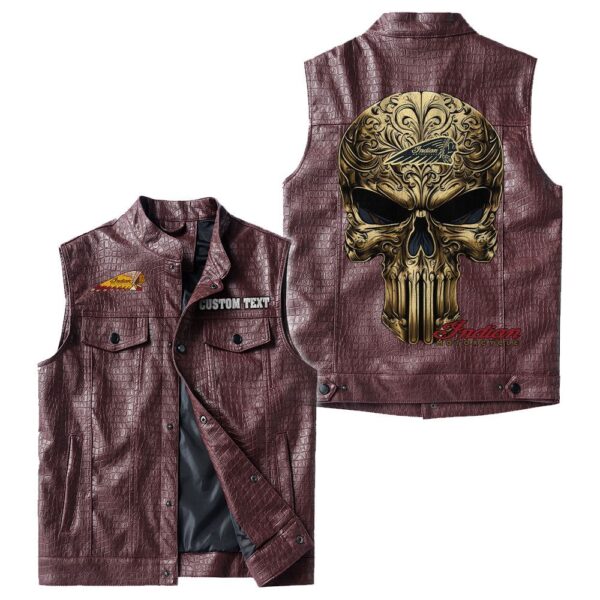 Indian Motorcycle Alligator Skin Pu Vest Leather Jacket, Golden Punisher Vintage Style, Custom Any Logo Or Car Model - Image 5