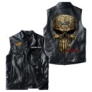 Indian Motorcycle Alligator Skin Pu Vest Leather Jacket, Golden Punisher Vintage Style, Custom Any Logo Or Car Model