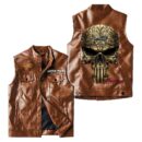 Indian Motorcycle Alligator Skin Pu Vest Leather Jacket, Golden Punisher Vintage Style, Custom Any Logo Or Car Model