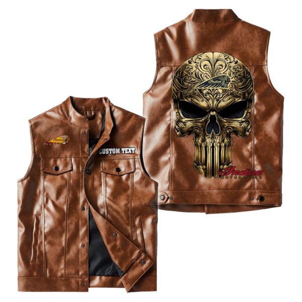 Indian Motorcycle Alligator Skin Pu Vest Leather Jacket, Golden Punisher Vintage Style, Custom Any Logo Or Car Model - Image 2