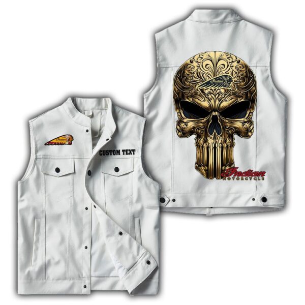Indian Motorcycle Alligator Skin Pu Vest Leather Jacket, Golden Punisher Vintage Style, Custom Any Logo Or Car Model - Image 3