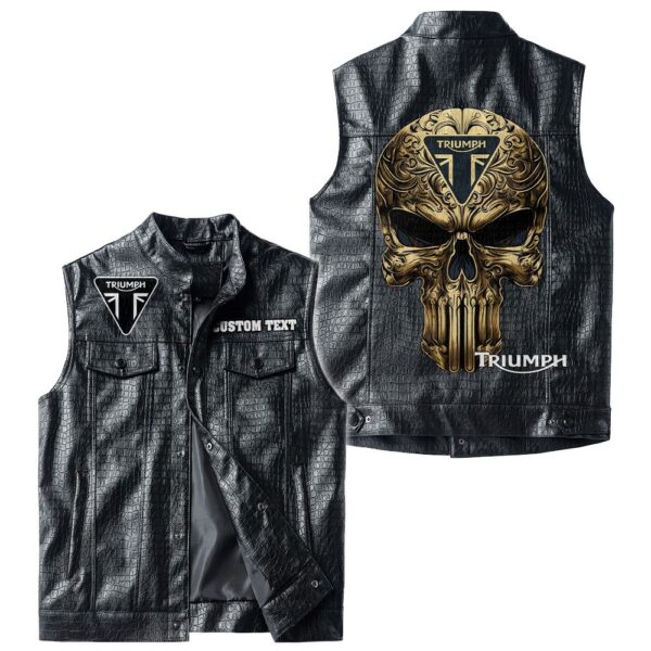 Custom Name Triumph Motorcycles Leather Vest - Personalized Logo Car Motorcycle Model - Image 4
