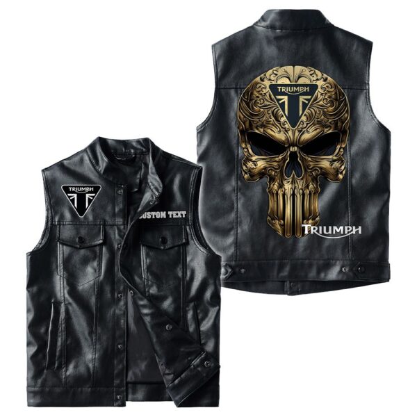 Custom Name Triumph Motorcycles Leather Vest - Personalized Logo Car Motorcycle Model