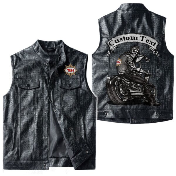 Custom Name Bsa Leather Vest - Personalized Logo Car Motorcycle Model - Image 3
