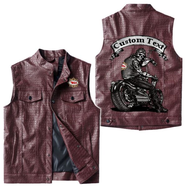 Custom Name Bsa Leather Vest - Personalized Logo Car Motorcycle Model - Image 4