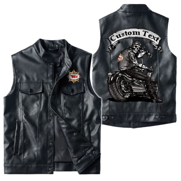 Custom Name Bsa Leather Vest - Personalized Logo Car Motorcycle Model