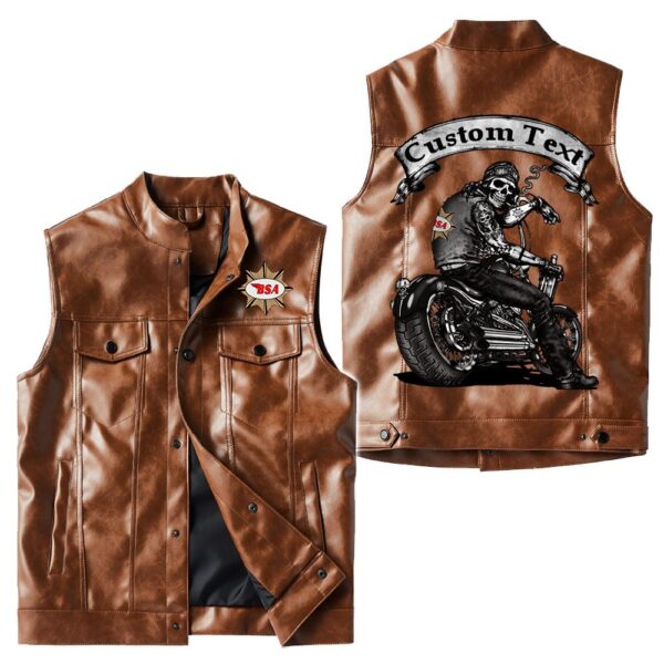 Custom Name Bsa Leather Vest - Personalized Logo Car Motorcycle Model - Image 2