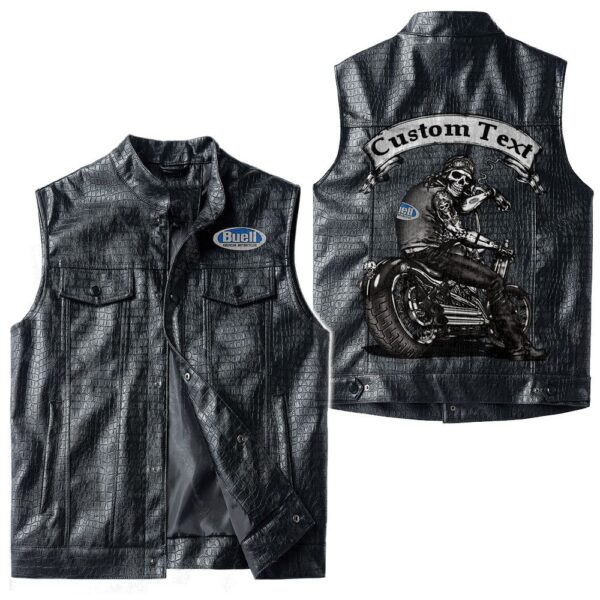 Custom Name Buell Motorcycle Leather Vest - Personalized Logo Car Motorcycle Model - Image 3