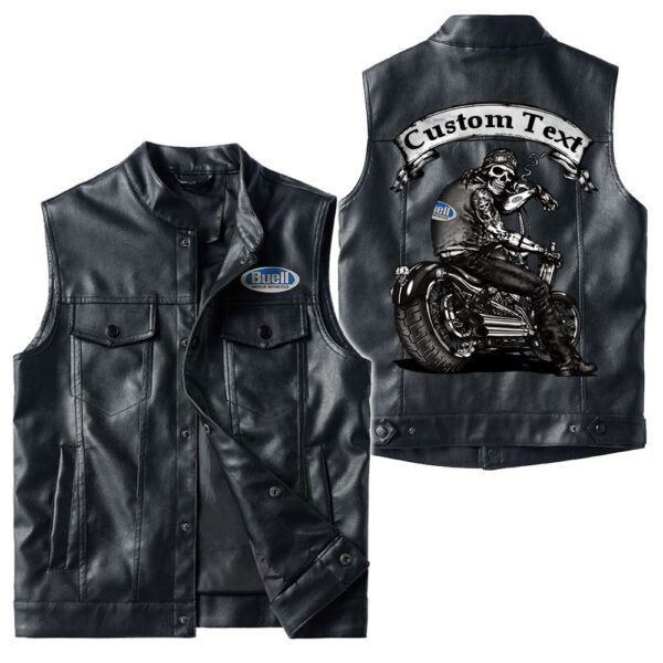 Custom Name Buell Motorcycle Leather Vest - Personalized Logo Car Motorcycle Model