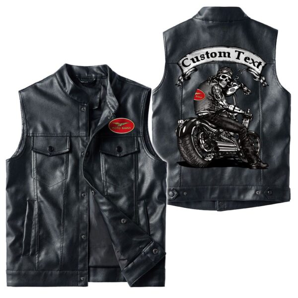 Custom Name Moto Guzzi Leather Vest - Personalized Logo Car Motorcycle Model