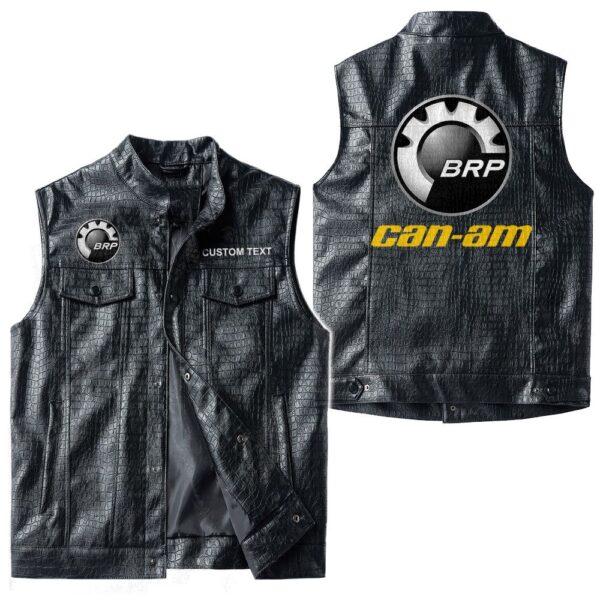 Custom Name Can Am Leather Vest - Personalized Logo Car Motorcycle Model - Image 3