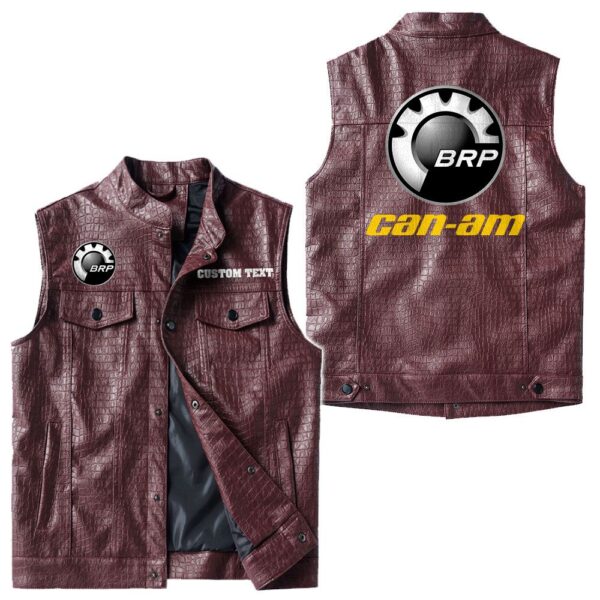 Custom Name Can Am Leather Vest - Personalized Logo Car Motorcycle Model - Image 4