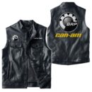 Custom Name Can Am Leather Vest - Personalized Logo Car Motorcycle Model