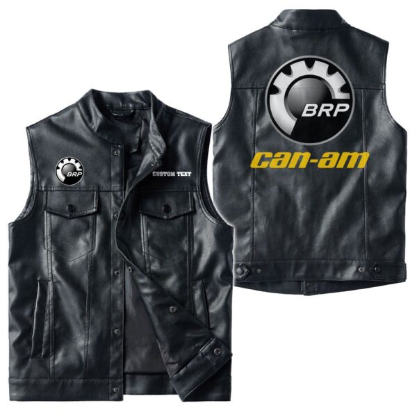 Custom Name Can Am Leather Vest - Personalized Logo Car Motorcycle Model