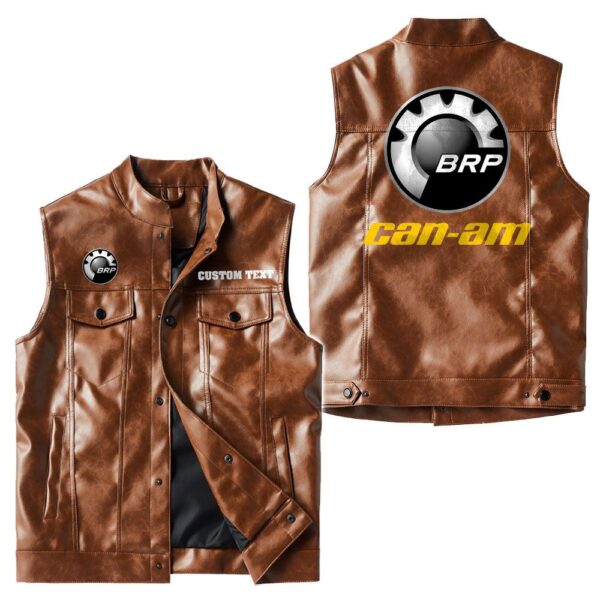 Custom Name Can Am Leather Vest - Personalized Logo Car Motorcycle Model - Image 2