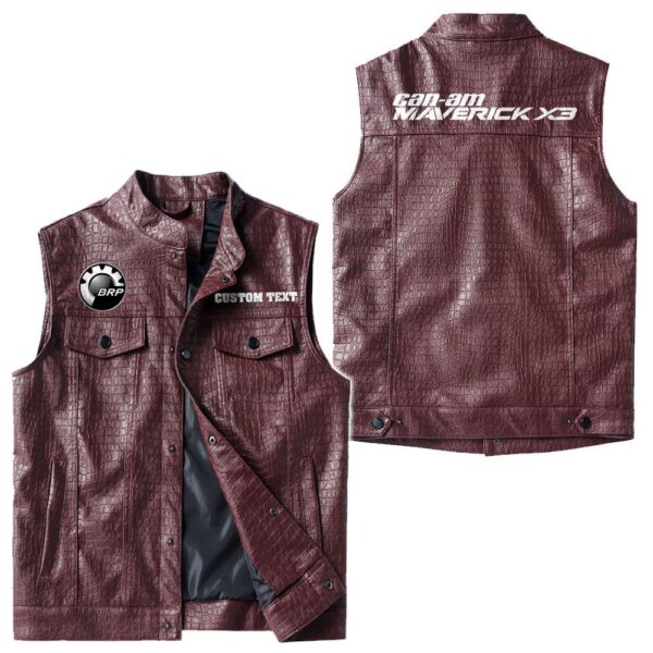 Custom Name Can Am Maverick Leather Vest - Personalized Logo Car Motorcycle Model - Image 4