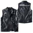Custom Name Can Am Maverick Leather Vest - Personalized Logo Car Motorcycle Model