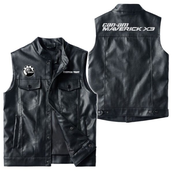 Custom Name Can Am Maverick Leather Vest - Personalized Logo Car Motorcycle Model