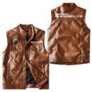 Custom Name Can Am Maverick Leather Vest - Personalized Logo Car Motorcycle Model