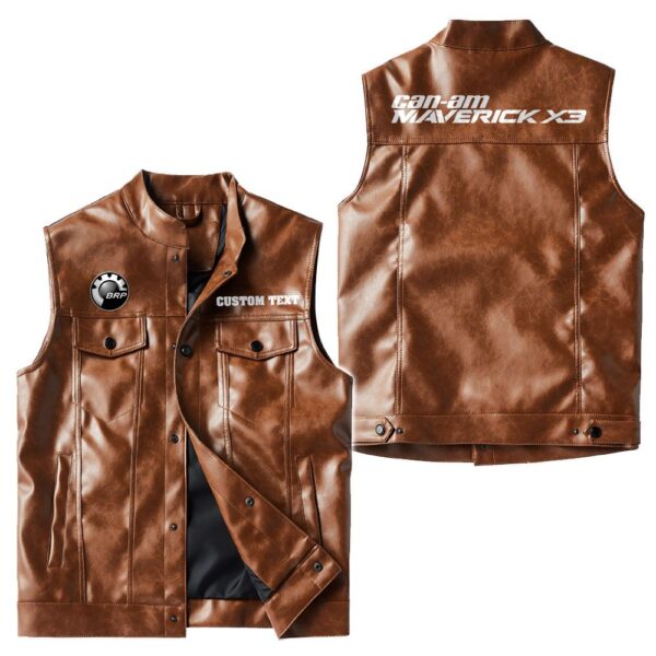 Custom Name Can Am Maverick Leather Vest - Personalized Logo Car Motorcycle Model - Image 2