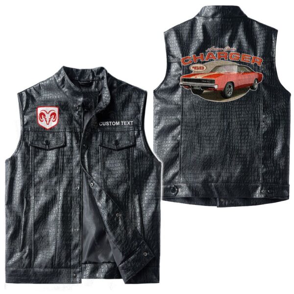 Custom Name Dodge-charger-r T Leather Vest - Personalized Logo Car Motorcycle Model - Image 3