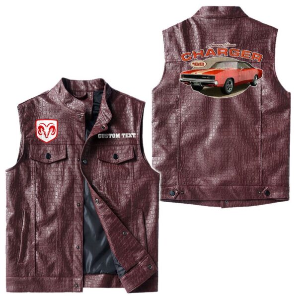 Custom Name Dodge-charger-r T Leather Vest - Personalized Logo Car Motorcycle Model - Image 4