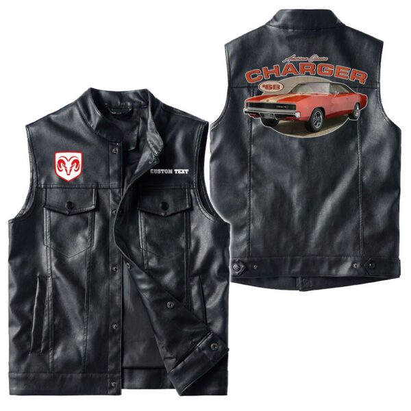 Custom Name Dodge-charger-r T Leather Vest - Personalized Logo Car Motorcycle Model