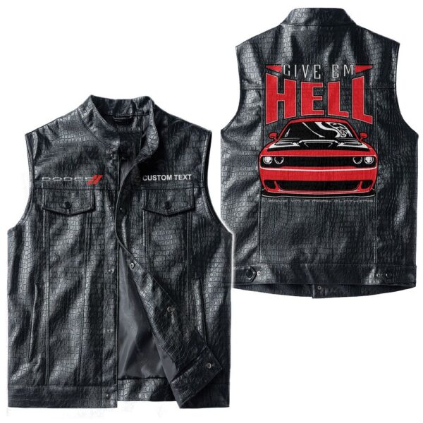 Custom Name Dodge Hell-1 Leather Vest - Personalized Logo Car Motorcycle Model - Image 3