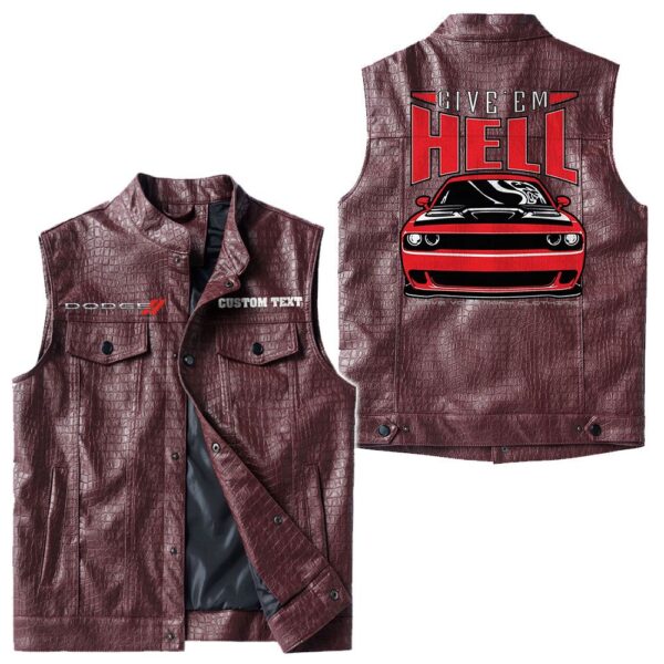 Custom Name Dodge Hell-1 Leather Vest - Personalized Logo Car Motorcycle Model - Image 4