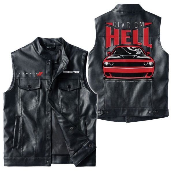 Custom Name Dodge Hell-1 Leather Vest - Personalized Logo Car Motorcycle Model