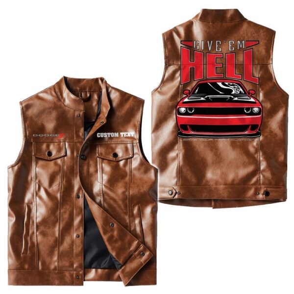Custom Name Dodge Hell-1 Leather Vest - Personalized Logo Car Motorcycle Model - Image 2
