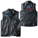 Custom Name Ford Performance Leather Vest - Personalized Logo Car Motorcycle Model