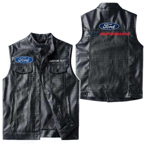 Custom Name Ford Performance Leather Vest - Personalized Logo Car Motorcycle Model - Image 3