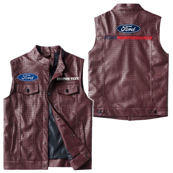 Custom Name Ford Performance Leather Vest - Personalized Logo Car Motorcycle Model - Image 4